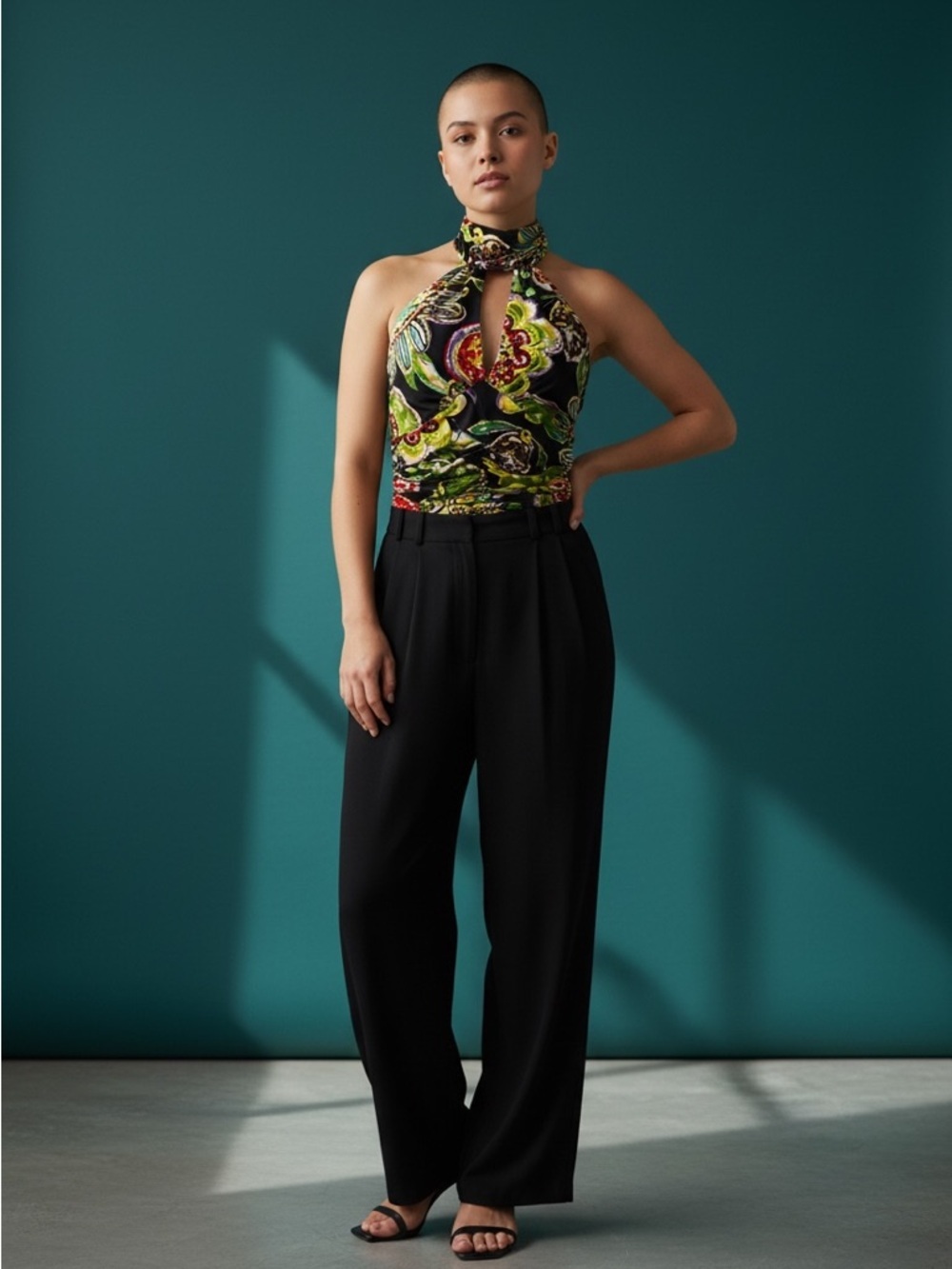 3/$30 ☀️ Bisou Bisou Y2K Floral Print Halter Top in Black, Green, Yellow & Red